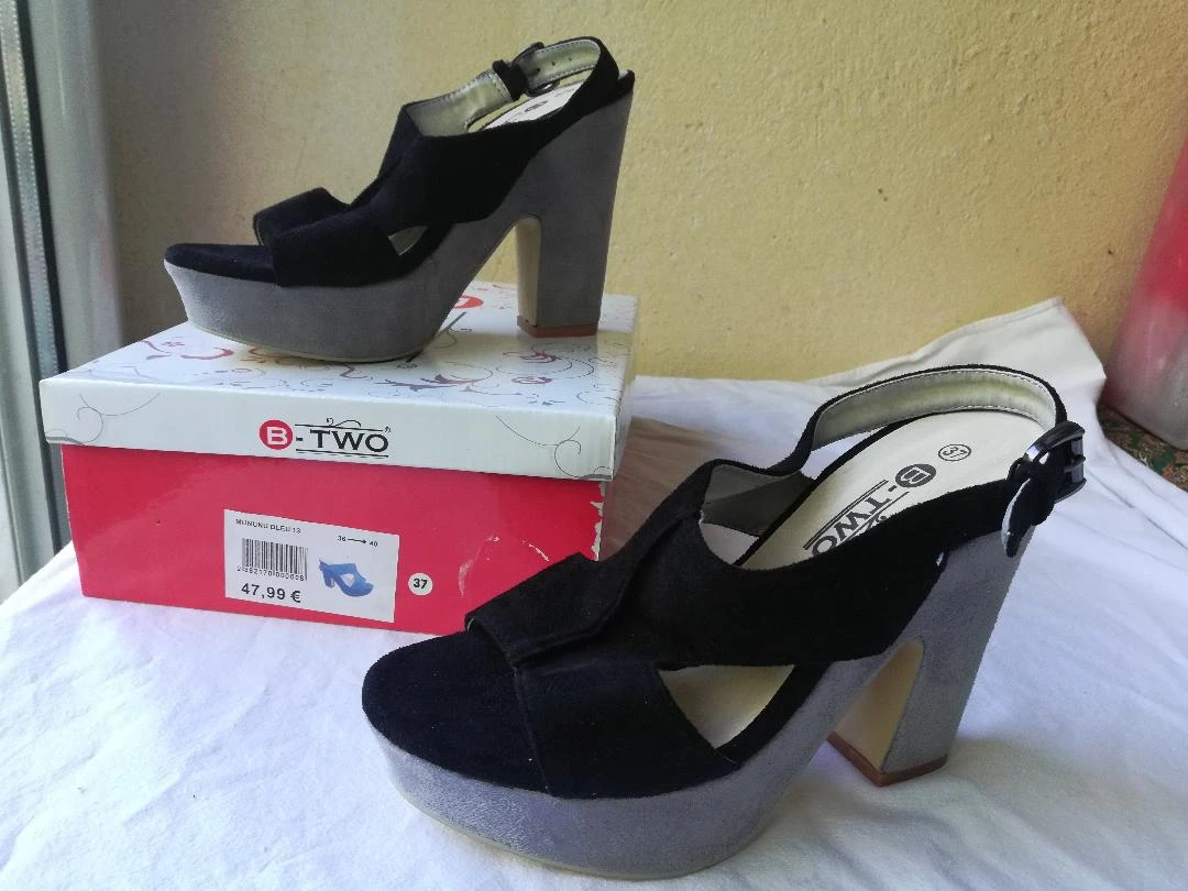 Tweekleurige zwarte/grijze pumps met dikke hoge hak van 12 cm maat 37 - nieuw – photo 12